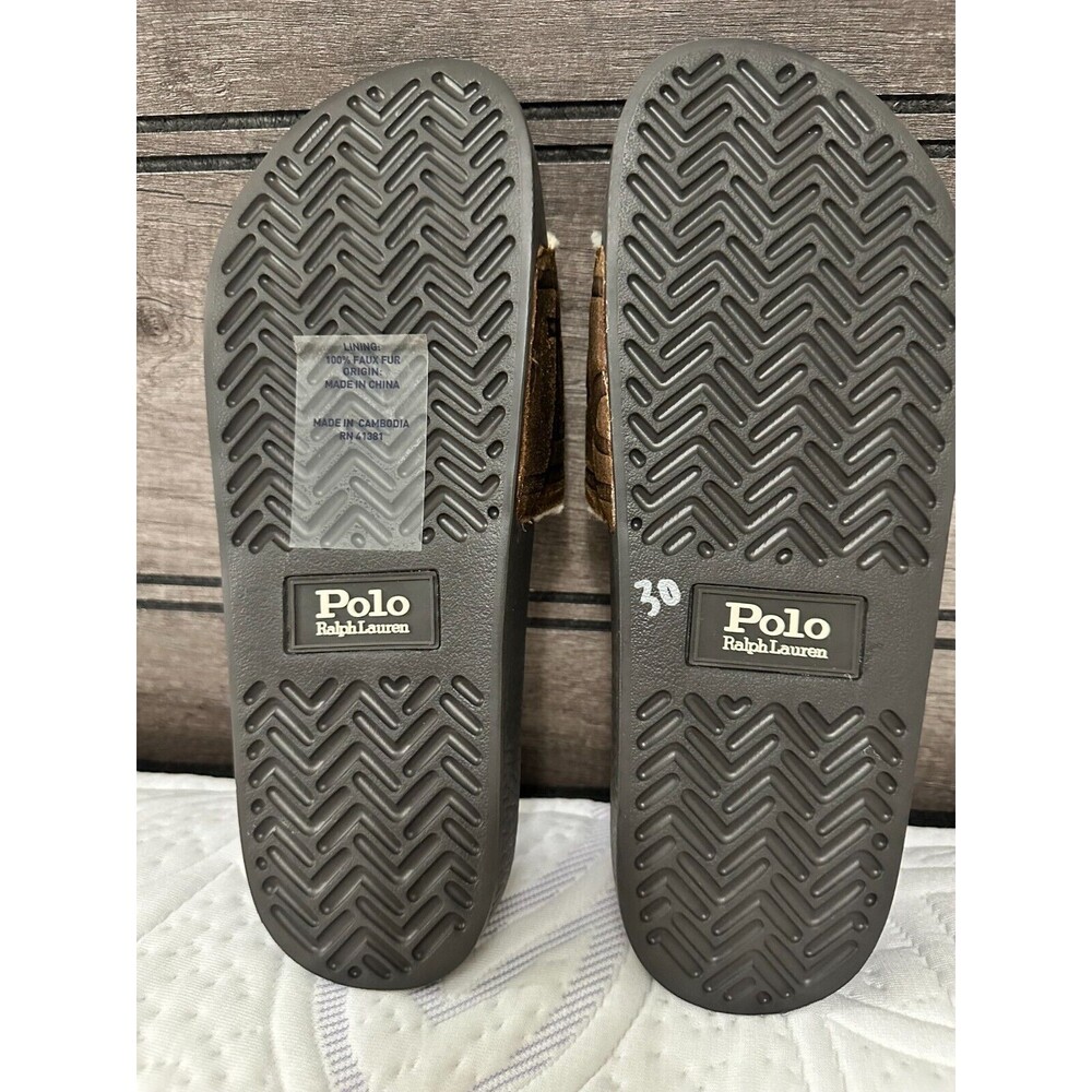 NWOB POLO RALPH LAUREN MEN'S SANDALS Suede Sherpa Lined Logo Slide SNUFF CAYSON - Picture 10 of 10